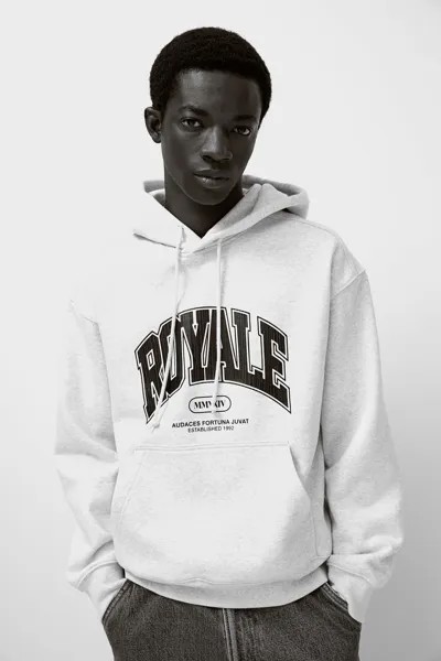 Худи оверсайз с принтом H&M, серый