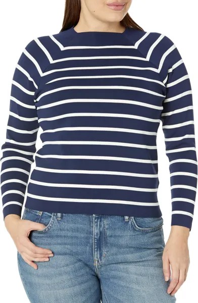 Полосатый свитер больших размеров с воротником-стойкой LAUREN Ralph Lauren, цвет French Navy/Mascarpone Cream