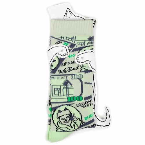Носки RIPNDIP Носки с котом Лордом Нермалом Ripndip Socks, размер Универсальный, бежевый, зеленый