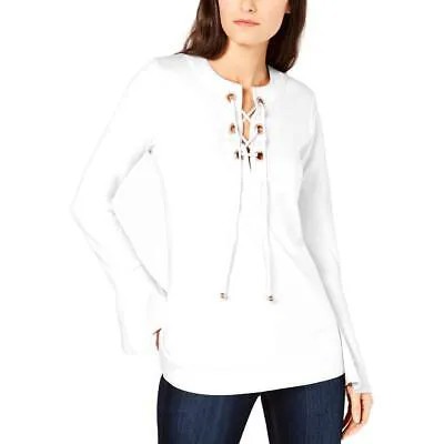 Женская белая вязаная рубашка на шнуровке MICHAEL Michael Kors Petites PM BHFO 0579
