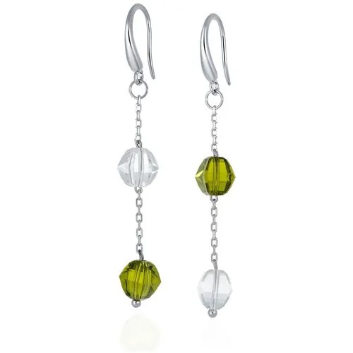 Серебряные серьги с премиум-кристаллами Crystal, Olivine