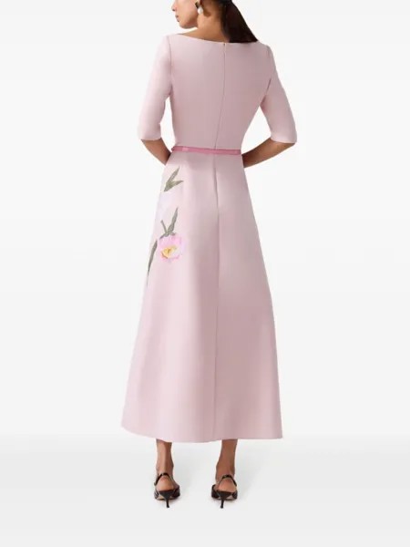 Carolina Herrera платье макси с вырезом-лодочкой и цветочной вышивкой, розовый