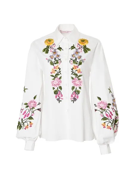 Рубашка с пышными рукавами и цветочной вышивкой Carolina Herrera, белый