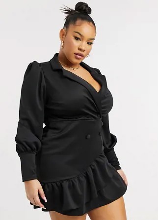 Черное платье-смокинг мини с запахом ASOS DESIGN Curve-Черный