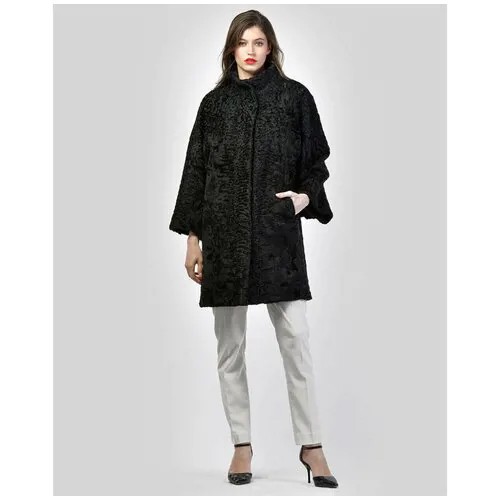 Пальто LANGIOTTI, каракуль, силуэт свободный, карманы, размер 44, черный