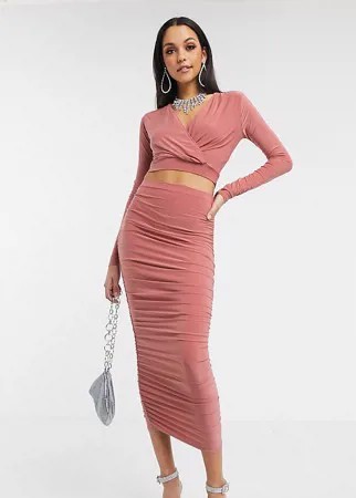 Розовая юбка миди от комплекта со сборками Missguided Tall-Розовый