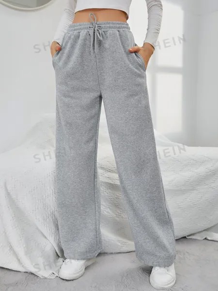 EZwear Спортивные брюки с перфорированными карманами, однотонные Shein, светло-серый