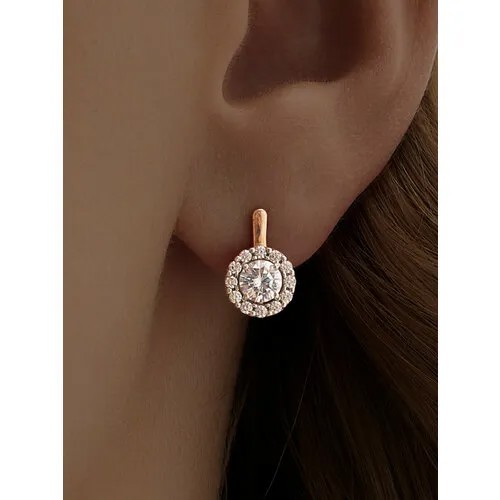 Серьги Ювелир Карат, серебро, 925 проба, золочение, фианит, длина 2.2 см, , золотистый