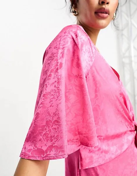 Розовое платье-кимоно миди из жаккардового атласа YAS Bridesmaid