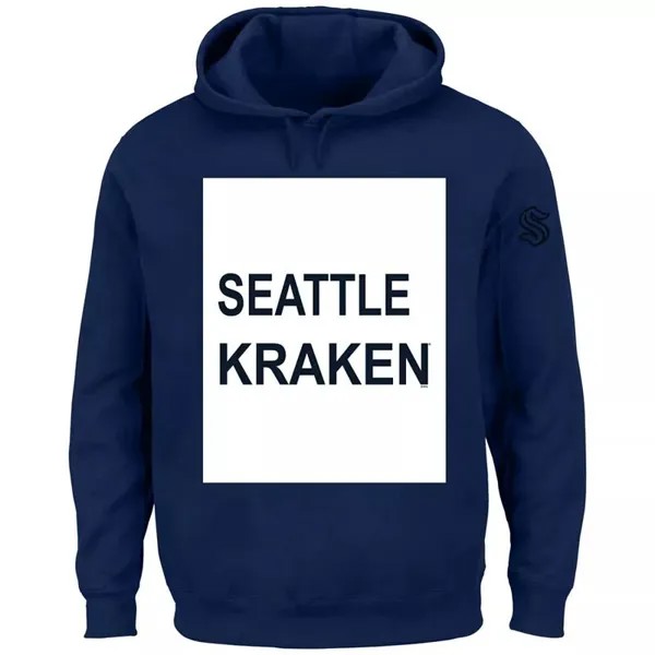 Однотонный темно-синий пуловер с капюшоном NHL Big & Tall Seattle Kraken Square