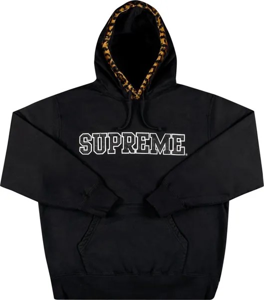 Толстовка Supreme Leopard Trim Hooded Sweatshirt 'Black', черный