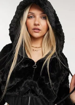 Худи черного цвета из бархата с фактурой «сердечки» Bershka-Черный