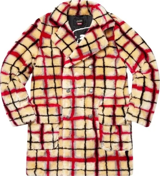 Пальто Supreme x Jean Paul Gaultier Double Breasted Plaid Faux Fur Coat 'White', белый