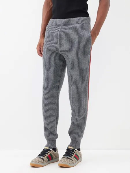 Спортивные брюки из смесовой шерсти с полосками web Gucci, серый