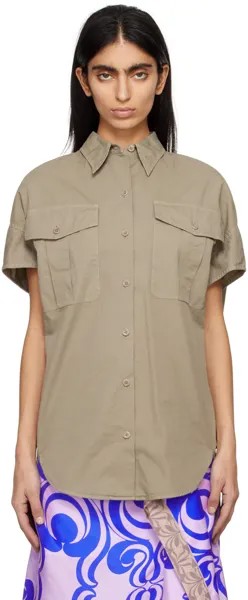 Рубашка на пуговицах цвета хаки Dries Van Noten