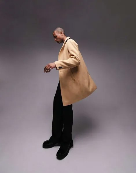 Классическое приталенное пальто Topman светло-коричневого цвета
