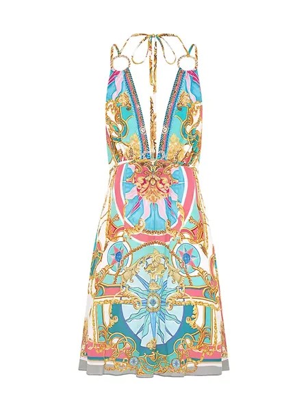 Шелковое мини-платье без рукавов с абстрактным принтом Camilla, цвет sail away with me