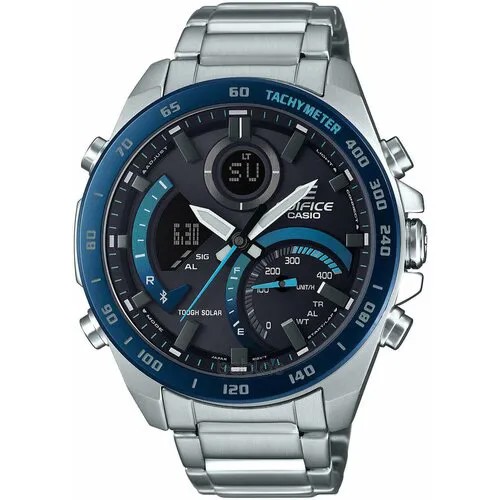 Наручные часы CASIO Edifice Мужские часы Casio Edifice ECB-900DB-1 с Bluetooth (блютуз) подключением с гарантией, на солнечной батарее с гарантией, синий, серебряный