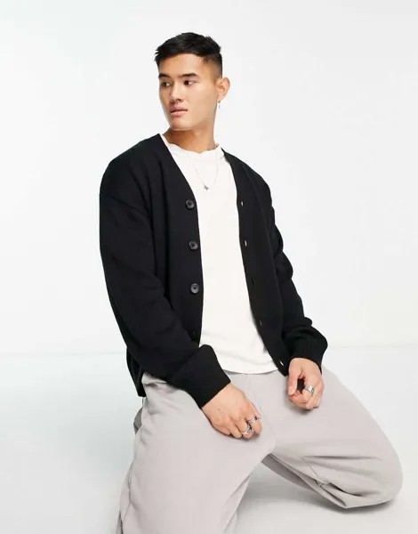 Черный кардиган оверсайз в шахматную клетку Jack & Jones Originals