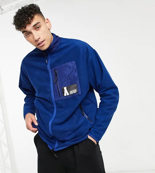 Синяя олимпийка в стиле oversized из плотного флиса с логотипом на кармане ASOS Actual Tall-Многоцветный