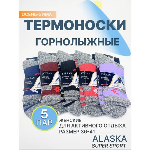 Носки Alaska, 5 пар, размер 37-41, красный, бордовый, синий, черный, фиолетовый