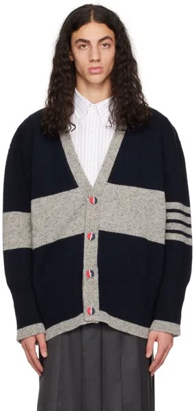 Темно-синий свободный кардиган с 4 полосами Thom Browne