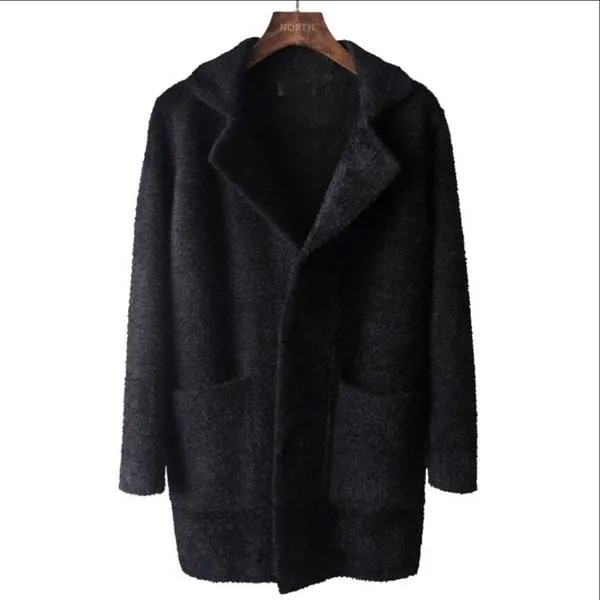 Зимняя ветровка, воротник костюма, искусственная норка, кашемир, бархатное утепленное пальто, мужская куртка, высококачественная ткань, длинные пальто