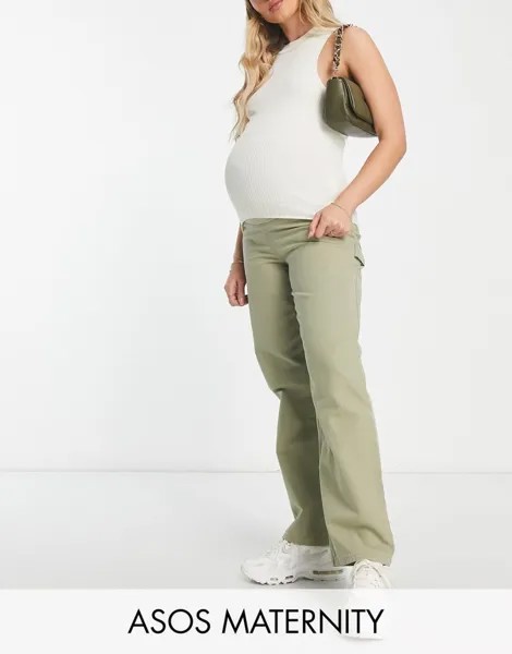 ASOS DESIGN Maternity — минималистичные брюки-карго цвета хаки с контрастной строчкой