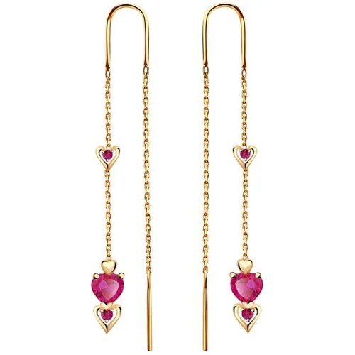Серьги цепочки Diamant online, красное золото, 585 проба, корунд, длина 5.2 см, , розовый