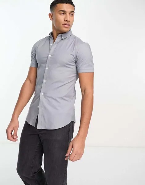 Светло-серая оксфордская рубашка с короткими рукавами New Look