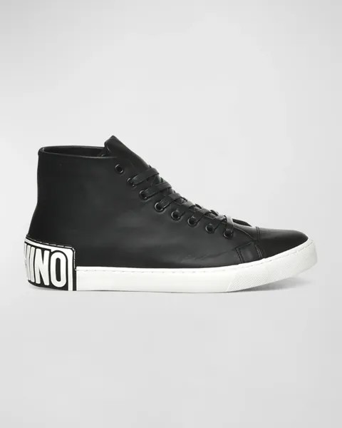 Мужские кожаные высокие кеды с логотипом Moschino, цвет Black