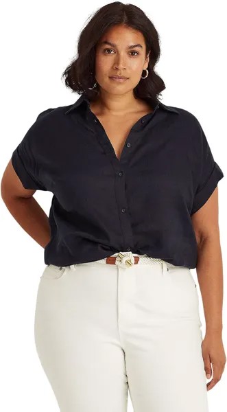 Рубашка LAUREN Ralph Lauren Plus Size Linen Dolman-Sleeve Shirt, цвет Lauren Navy