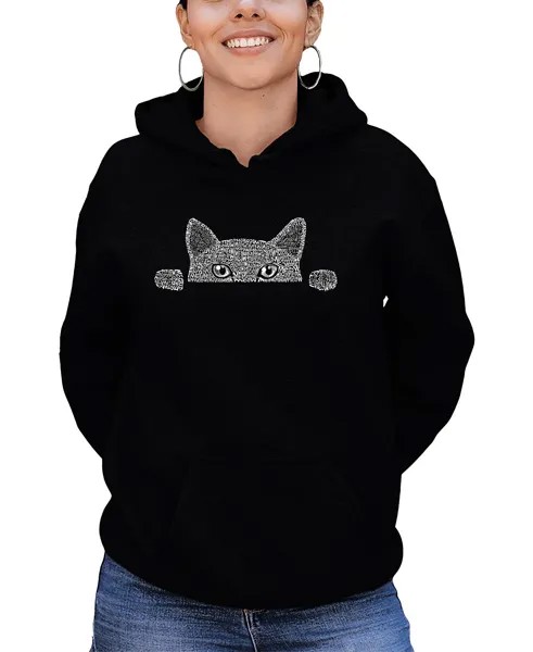 Женская толстовка с капюшоном и надписью word art peeking cat LA Pop Art, черный