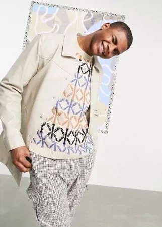 Тренч из искусственной кожи песочного цвета ASOS DESIGN-Нейтральный