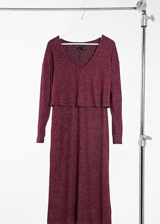 Супермягкое платье миди с длинным рукавом темно-малинового цвета ASOS DESIGN Tall-Фиолетовый цвет