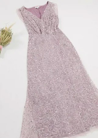 Лавандовое платье макси с пайетками и кейпом Maya Plus-Фиолетовый