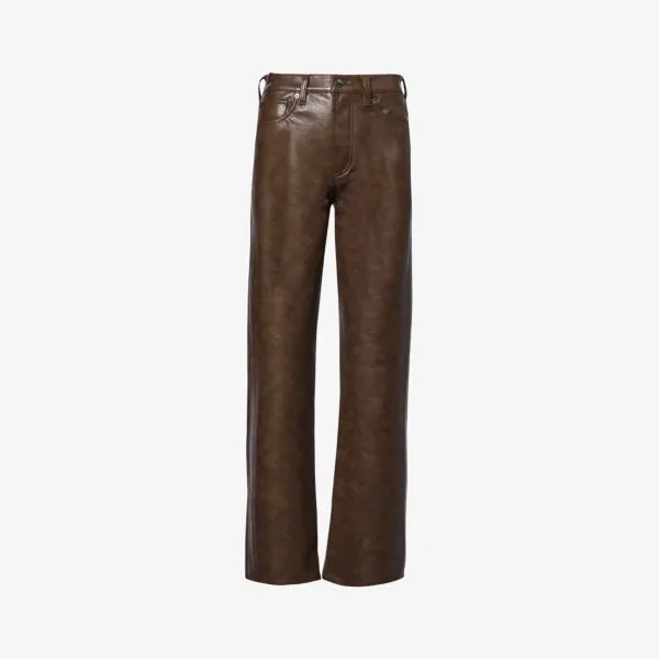 Прямые брюки Sloane со средней посадкой из переработанной кожи Agolde, коричневый