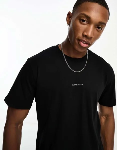 Черная оверсайз-футболка с мини-логотипом на груди Selected Homme