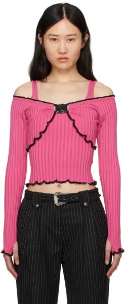 Розовый свитер с V-образной эмблемой Versace Jeans Couture