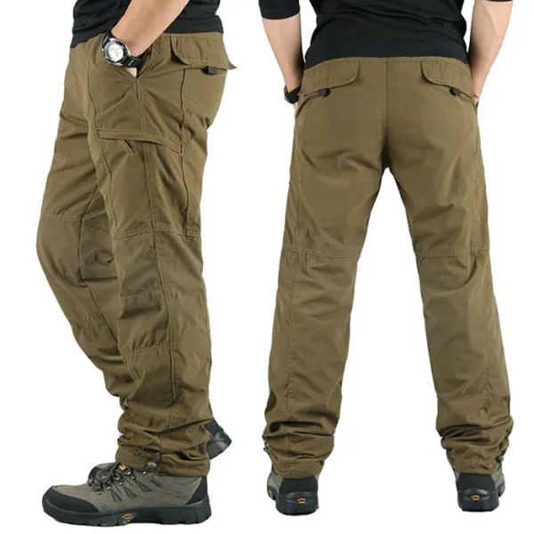 Мужские повседневные брюки-карго с флисовой подкладкой и карманами