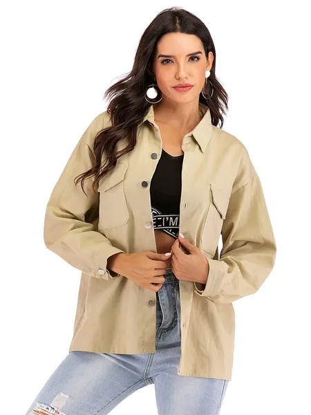 Milanoo Women\\'s Jackets Turndown Collar Long Sleeve Classic Field Khaki Cotton Winter Jacket