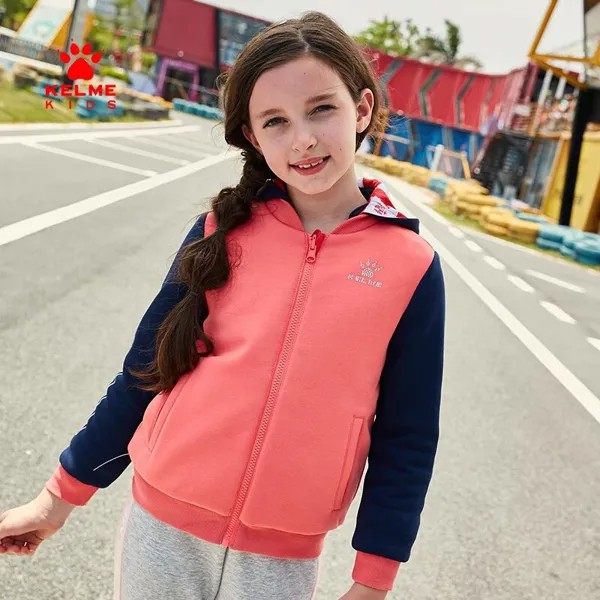 Детская одежда KELME, куртка для девочек, Спортивная и свободная куртка, детская двухсторонняя трендовая куртка на молнии с капюшоном, 36844033