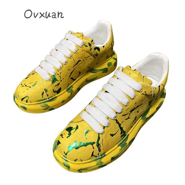 Ботинки OVXUAN мужские камуфляжные на высокой платформе, полусапожки на шнуровке, полусапожки, уличный стиль, 2021
