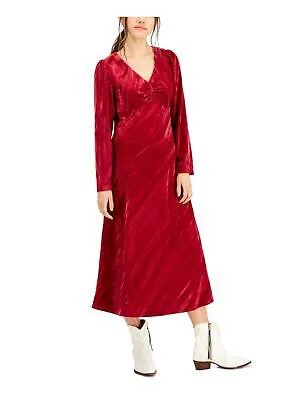 LUCY PARIS Женское красное платье-футляр миди с длинным рукавом и V-образным вырезом для работы M
