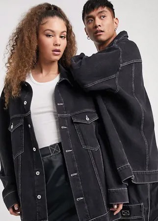 Черная джинсовая куртка oversized с логотипом COLLUSION Unisex-Черный