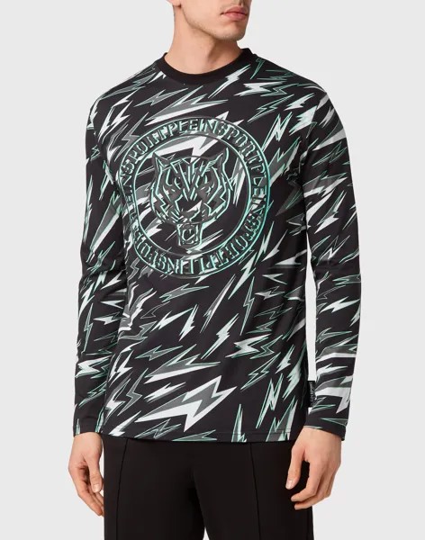 Футболка с круглым вырезом LS Tiger Plein Sport, цвет Black/Mint Green