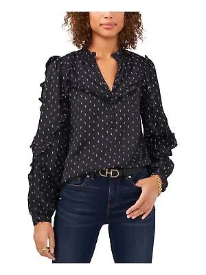 VINCE CAMUTO Женская черная блузка с разрезом на пуговицах и рюшами, длинный рукав, XL