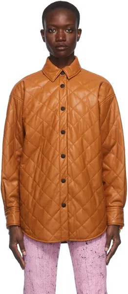MSGM Светло-коричневая стеганая куртка из искусственной кожи