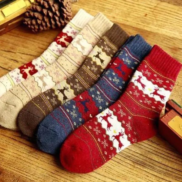 Теплые зимние женские носки с рождественским/новогодним рисунком