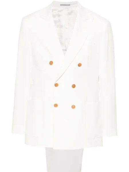 Brunello Cucinelli льняной костюм с двубортным пиджаком, белый